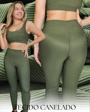Alternative view of Legging Canelado Verde Militar