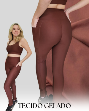 Legging Lisa Marrom Ganache com Bolso