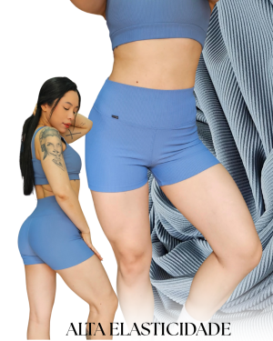 Shorts em Poliamida Canelado Black-out Azul Jeans