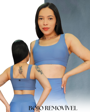 Top em Poliamida Aerobic Power Azul Jeans