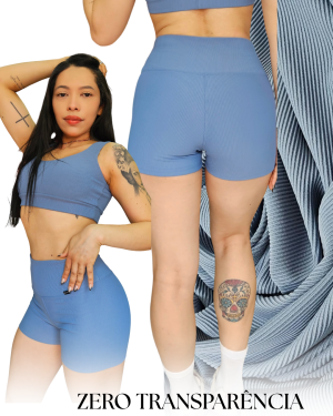 Alternative view of Shorts em Poliamida Canelado Black-out Azul Jeans